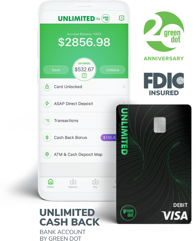 Green Dot - Unlimited Cash Back Mobile Account & Debit Cards